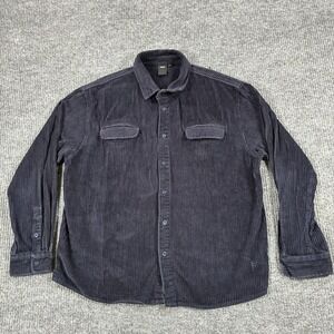 Former Mens Corduroy Long Sleeve Button Up Shirt Size Large Navy Blue Cotton